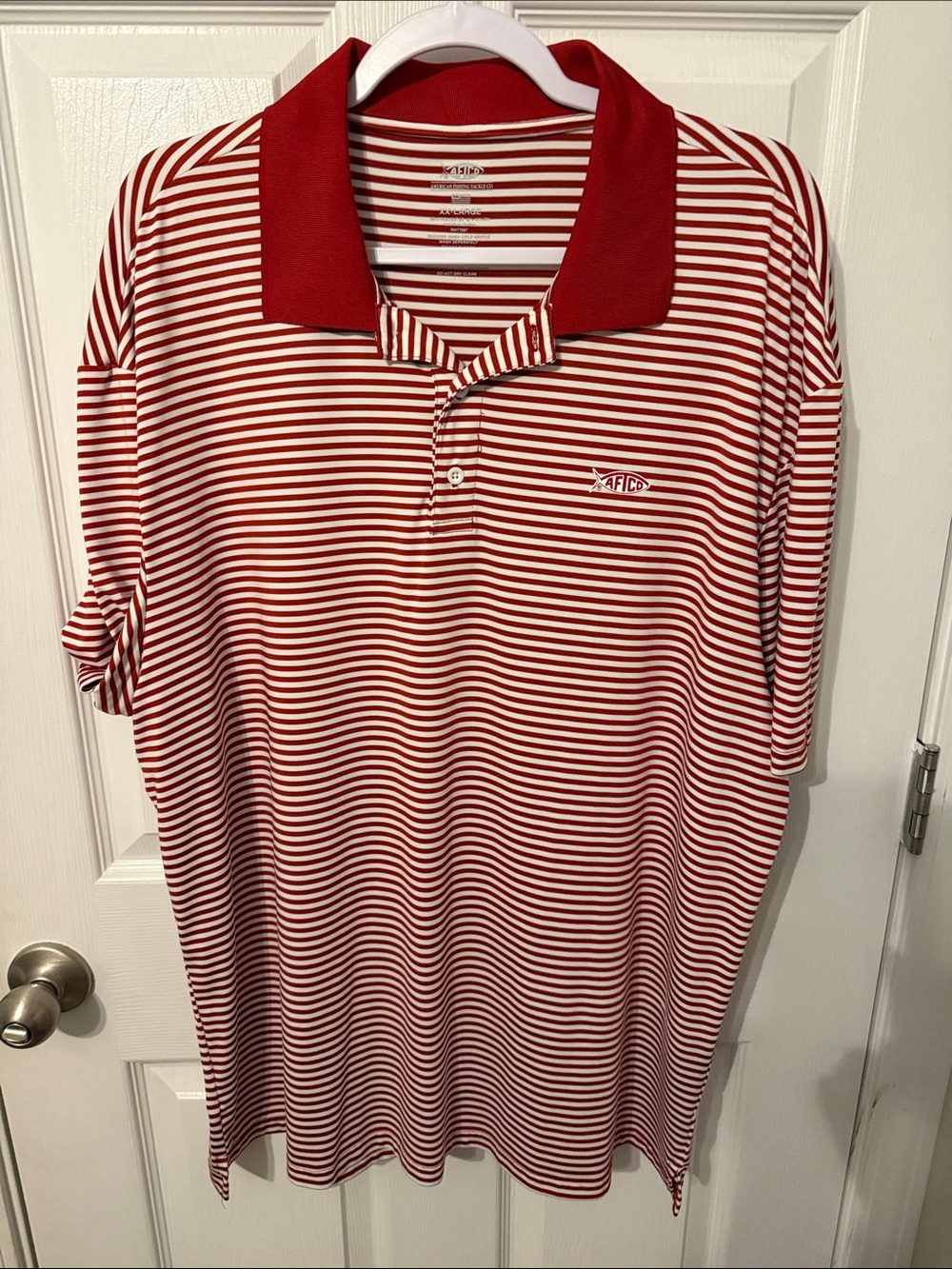 Aftco Red & White Striped Polo